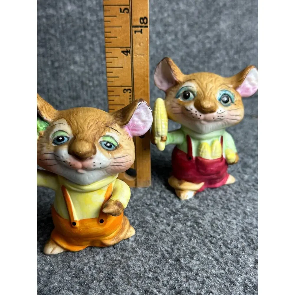 Vintage trio mouse figurines Homco Country Harvest hand painted Taiwan 4” mice